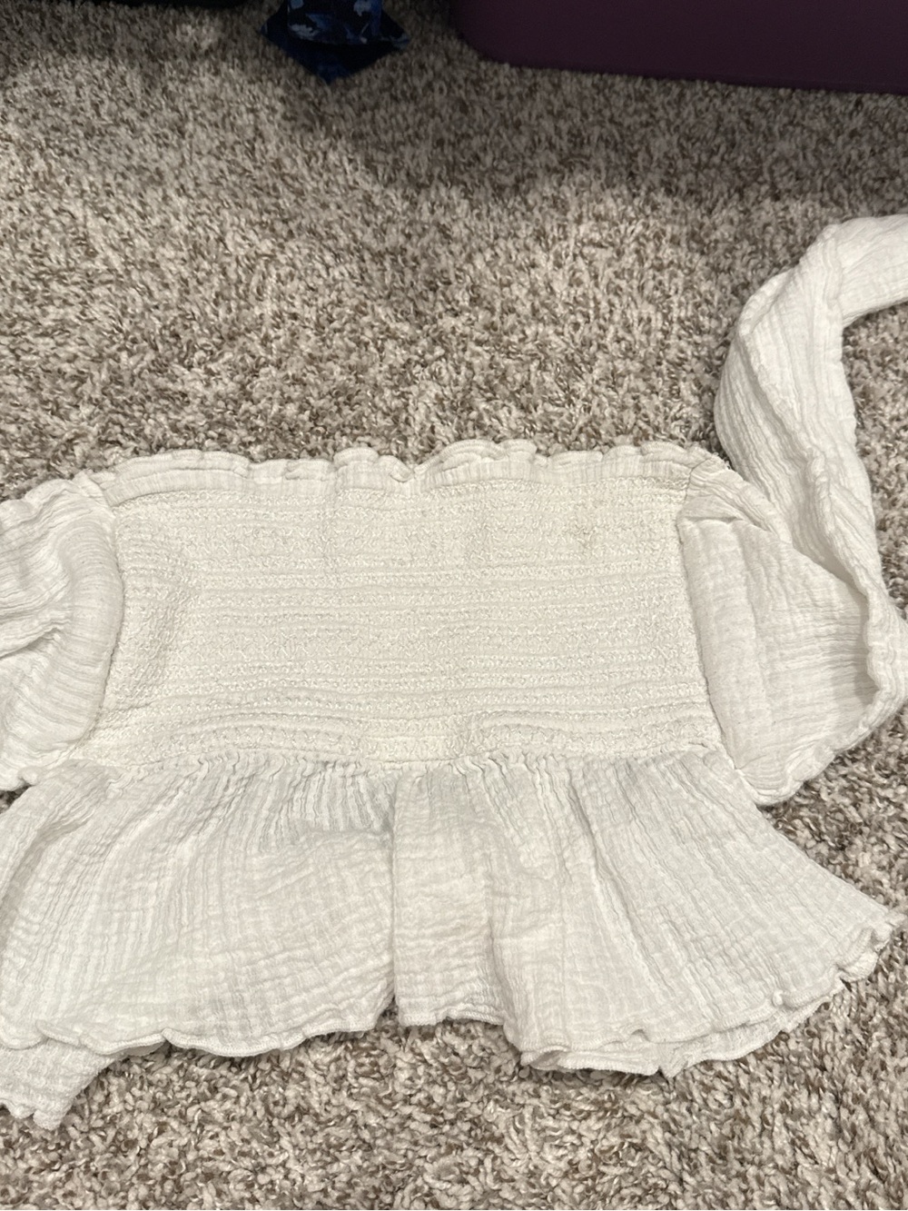 Free People White Smocked Off-Shoulder Peplum Crop Top